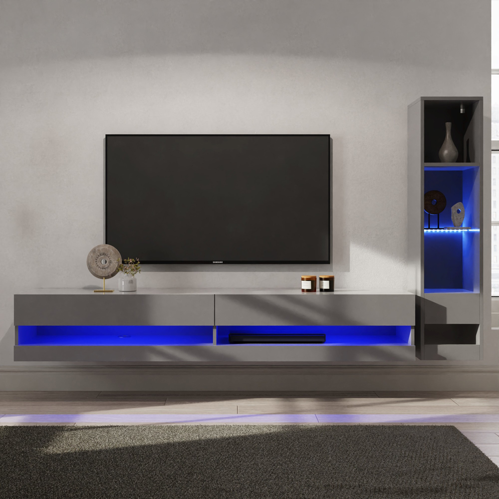 GFW Galicia 6 Shelf Grey Compact Wall Mounted LED Media Set Image 1