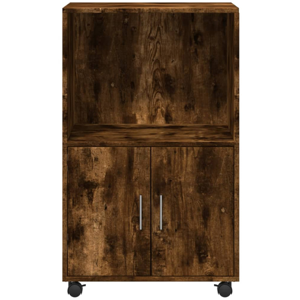 vidaXL 2 Door Single Open Shelf Smoked Oak Rolling Storage Cabinet Image 4