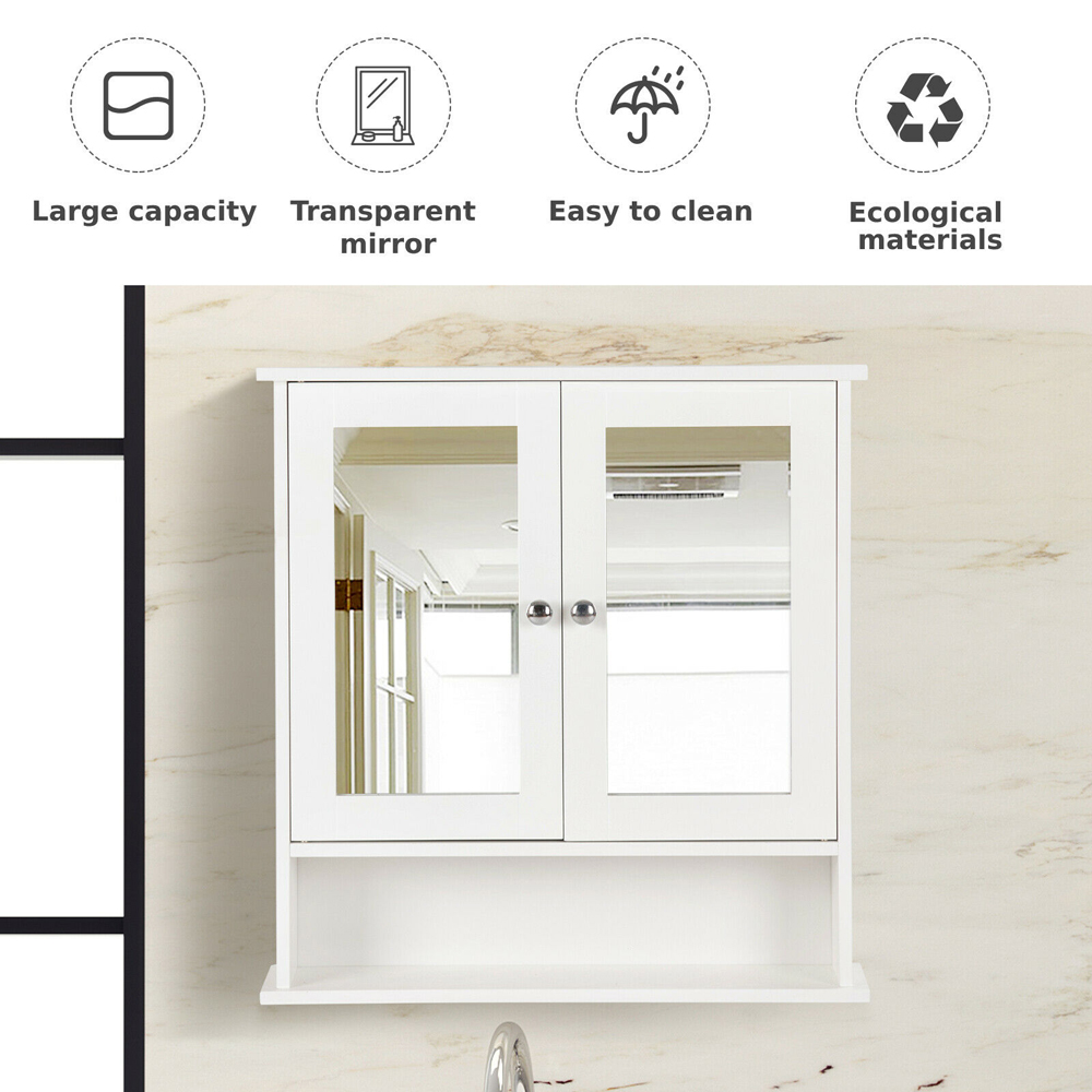 Costway White Adjustable Wooden Hanging Medicine Organizer with Mirror Image 8