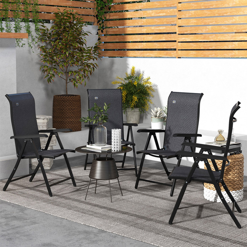 Outsunny Set of 4 Black and Grey Rattan Folding Garden Chair Image 1