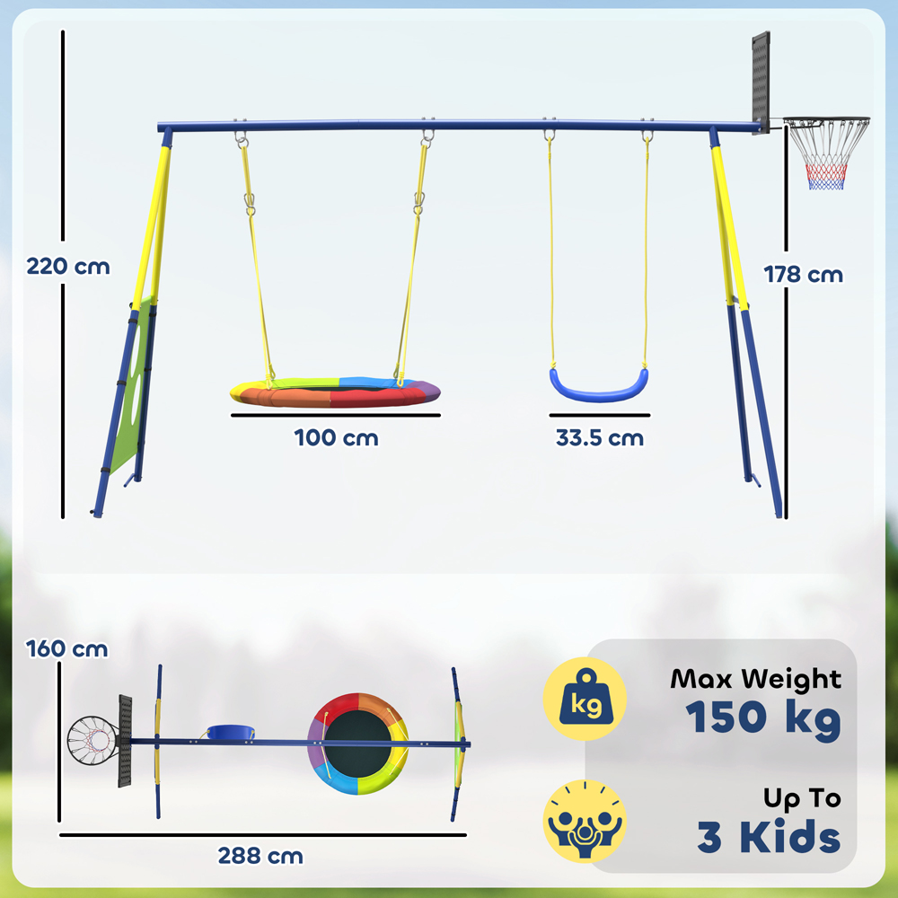 AIYAPLAY 4-in-1 Kids Swing Set with Basketball Hoop and Football Goal Image 9