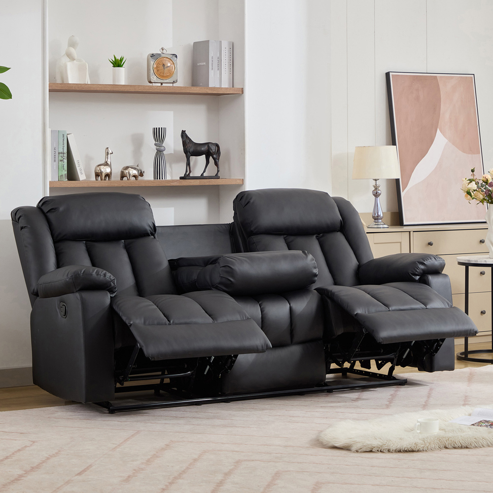 Artemis Home Sheridan 3 Seater Black Leather Manual Recliner Sofa with Central Console Image 3