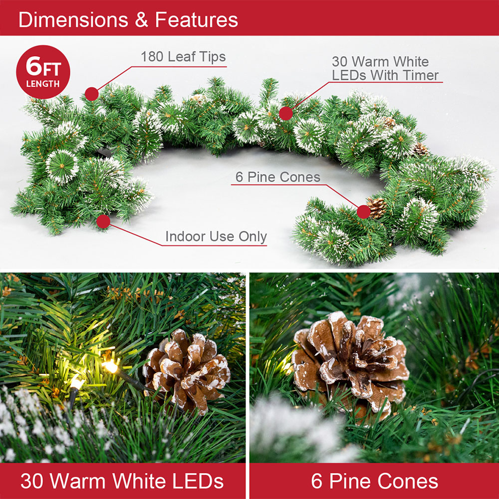 The Christmas Workshop Warm White LED Christmas Garland with Pinecones 183cm Image 9