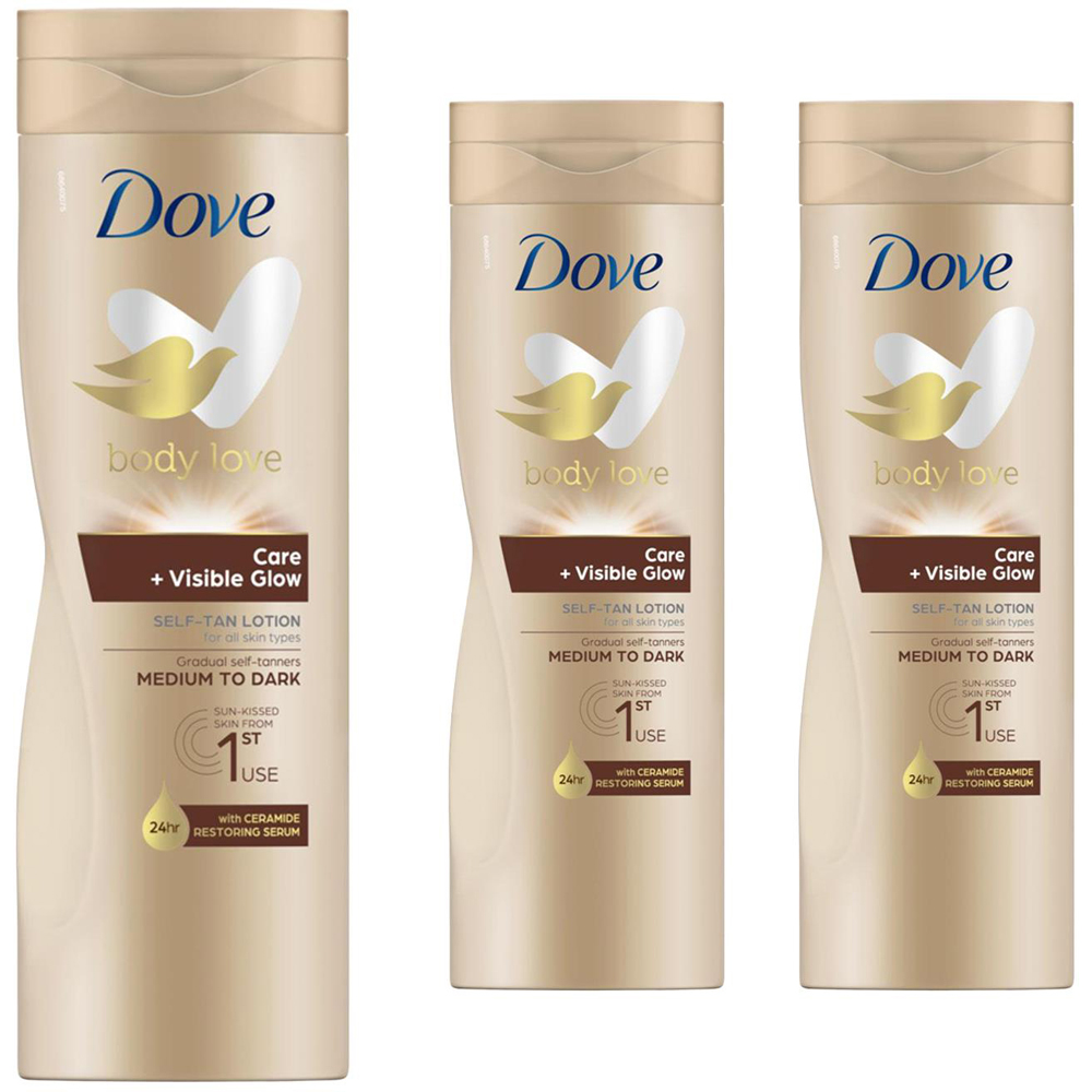 Dove Visible Glow and Care Medium to Dark Self Tan Lotion 400ml 3 Pack Image 1