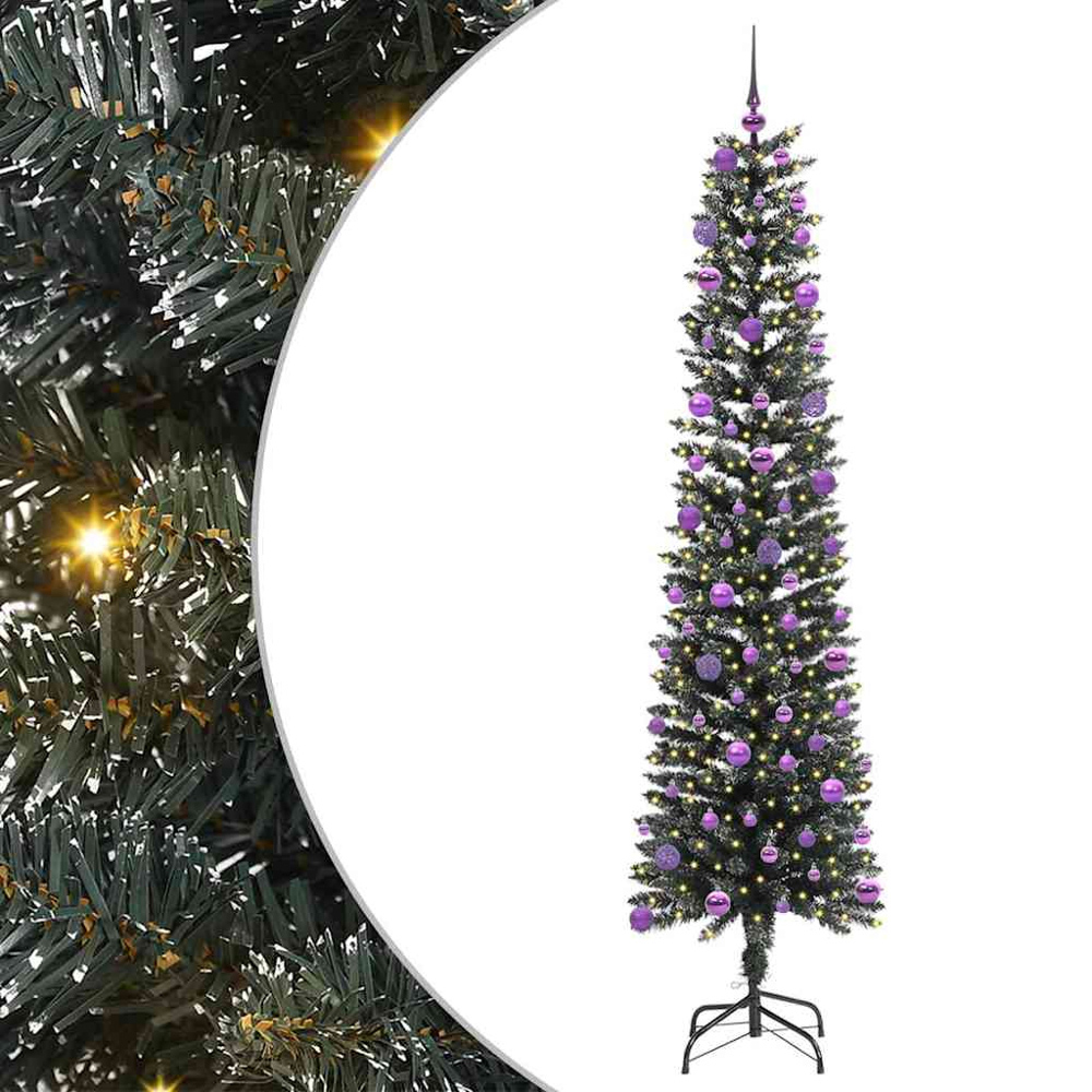 vidaXL Pre-Lit Lilac Baubles Green Artificial Christmas Tree 7ft Image 2