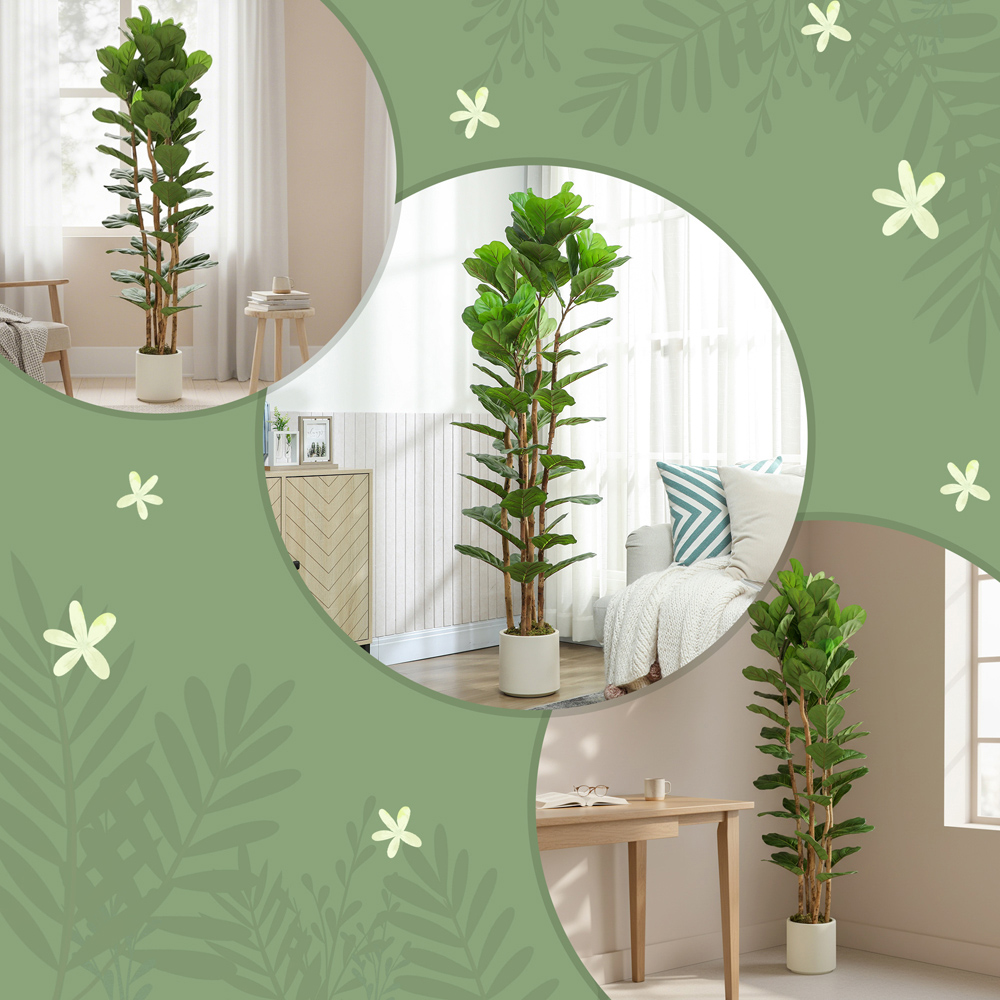 Portland Fiddle Leaf Fig Artificial Tree in Pot with Solid Wood Trunks 6ft Image 8