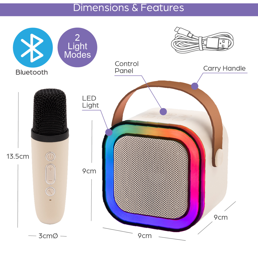 Global Gizmos White Mini Wireless Karaoke Machine with Lights Image 3