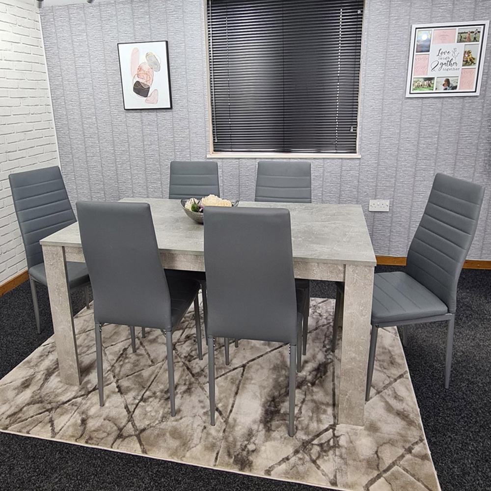 Kosy Koala 6 Seater Faux Leather Dining Set Stone Grey Effect and Grey Image 1