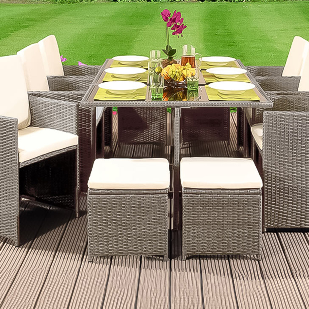Brooklyn Cube 6 Seater Garden Dining Set with Cover Light Grey Image 2