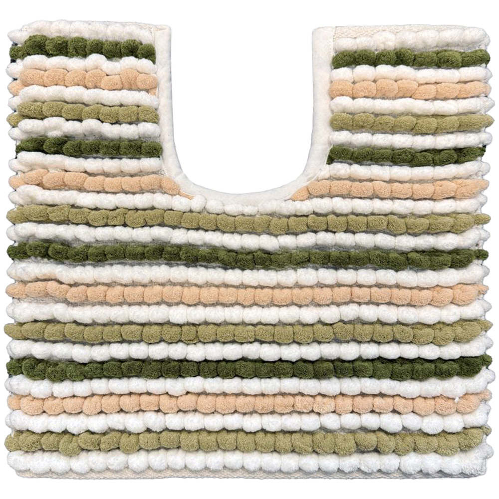 Allure Bath Fashions Green Striped Chunky Bobble Pedestal Toilet Mat Image