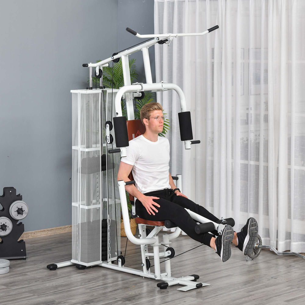 HOMCOM Multi Exercise White Home Gym Workout Station Image 2
