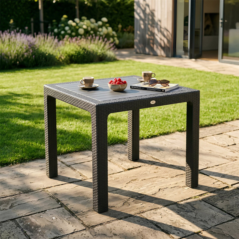 Harbour Housewares Noble 4 Seater Rattan Effect Garden Dining Table Anthracite Image 3