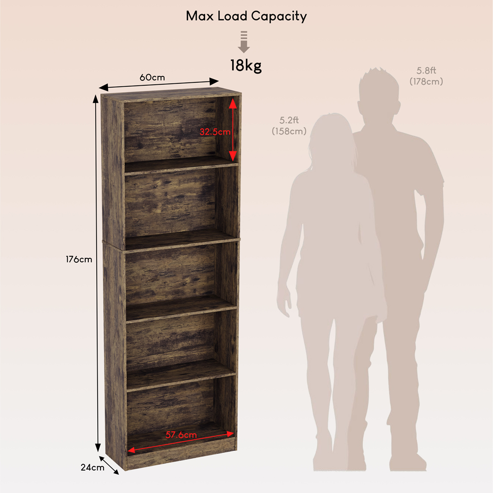 VIDA DESIGNS Cambridge 5 Shelf Dark Wood Extra Large Bookcase Image 9