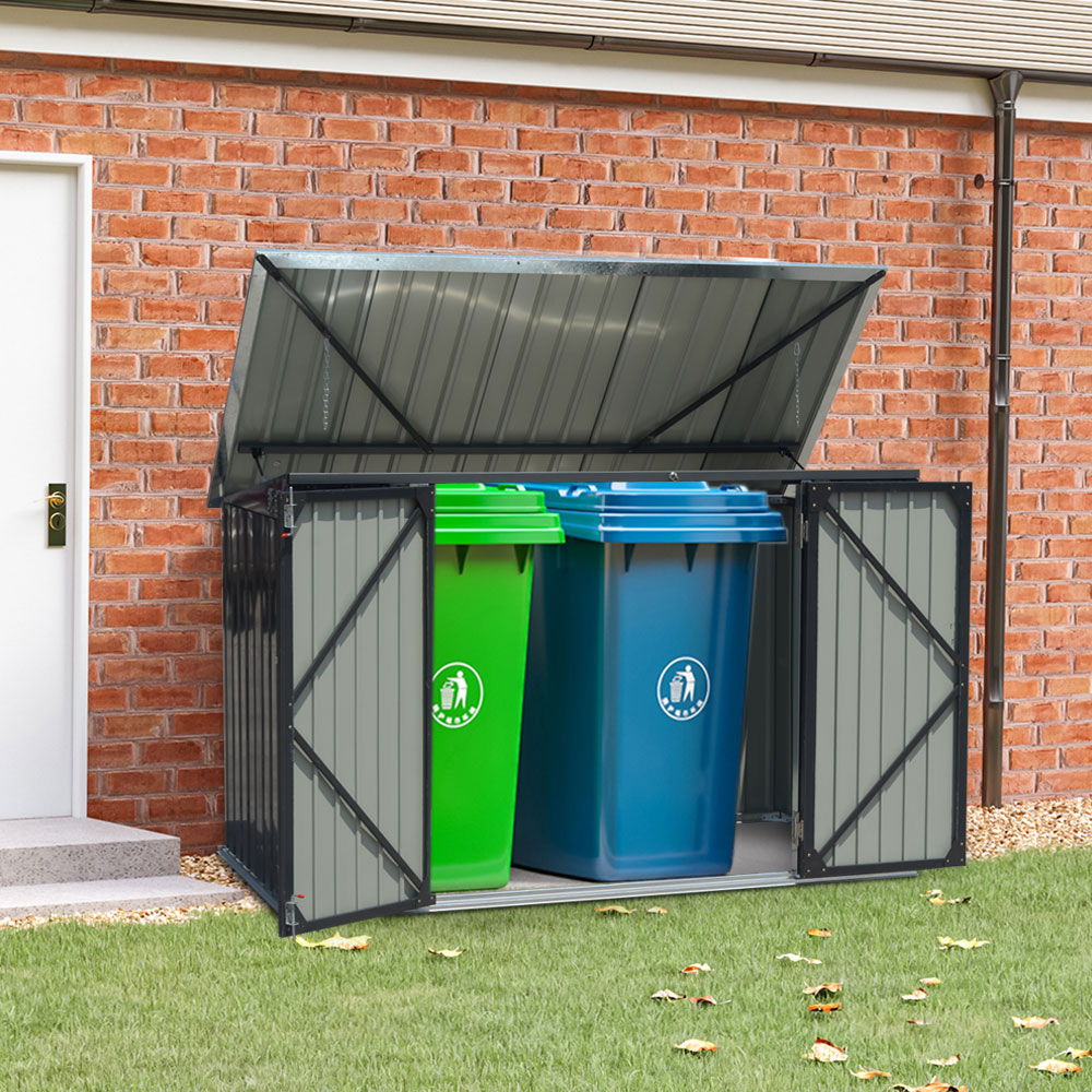 Living and Home 6.2 x 3.7ft Black Steel Bin Storage Shed with Hydraulic Lid Image 8