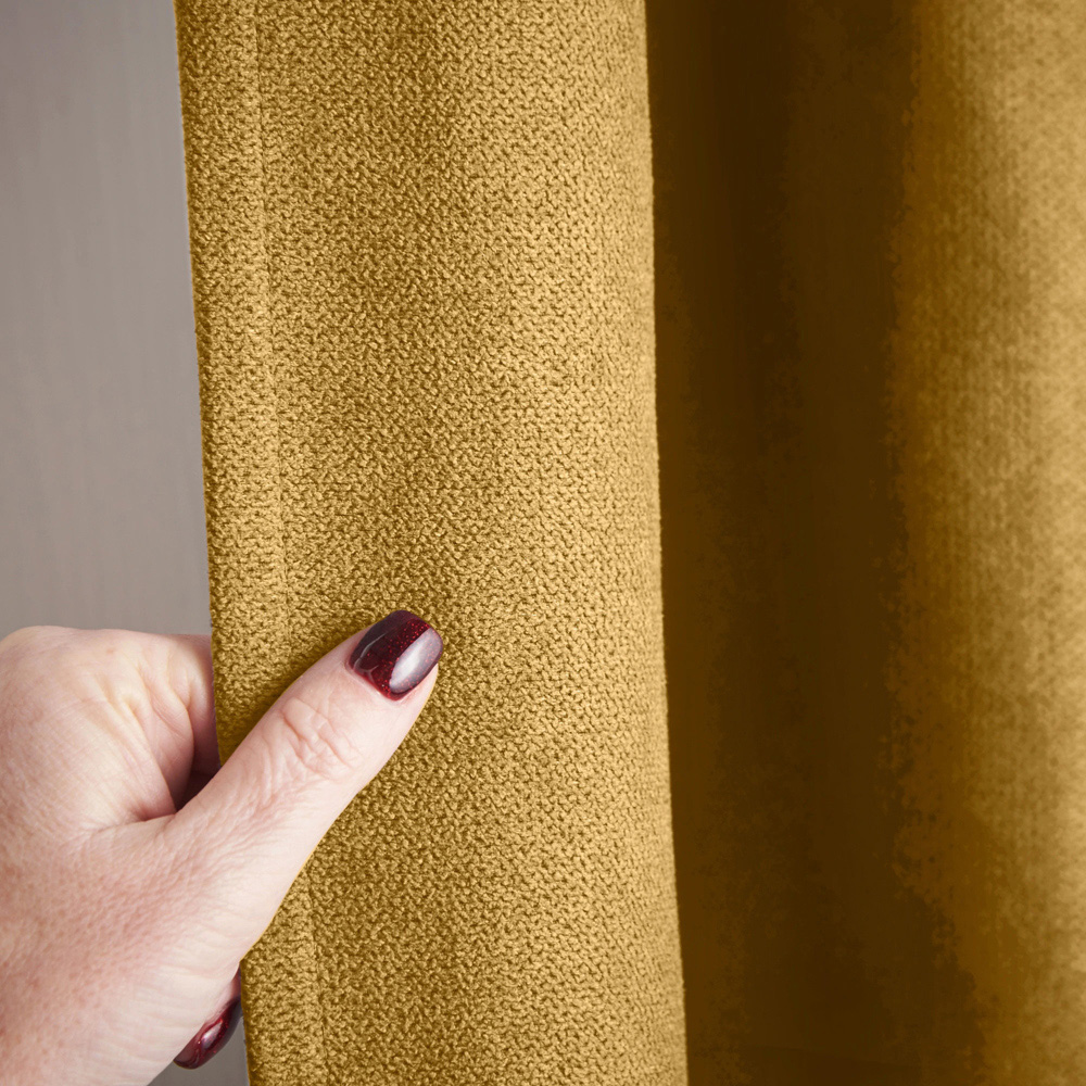 Alan Symonds Ochre Velvet Chenille Fleece Lined Pencil Pleat Taped Top Curtains 137 x 213cm Image 4