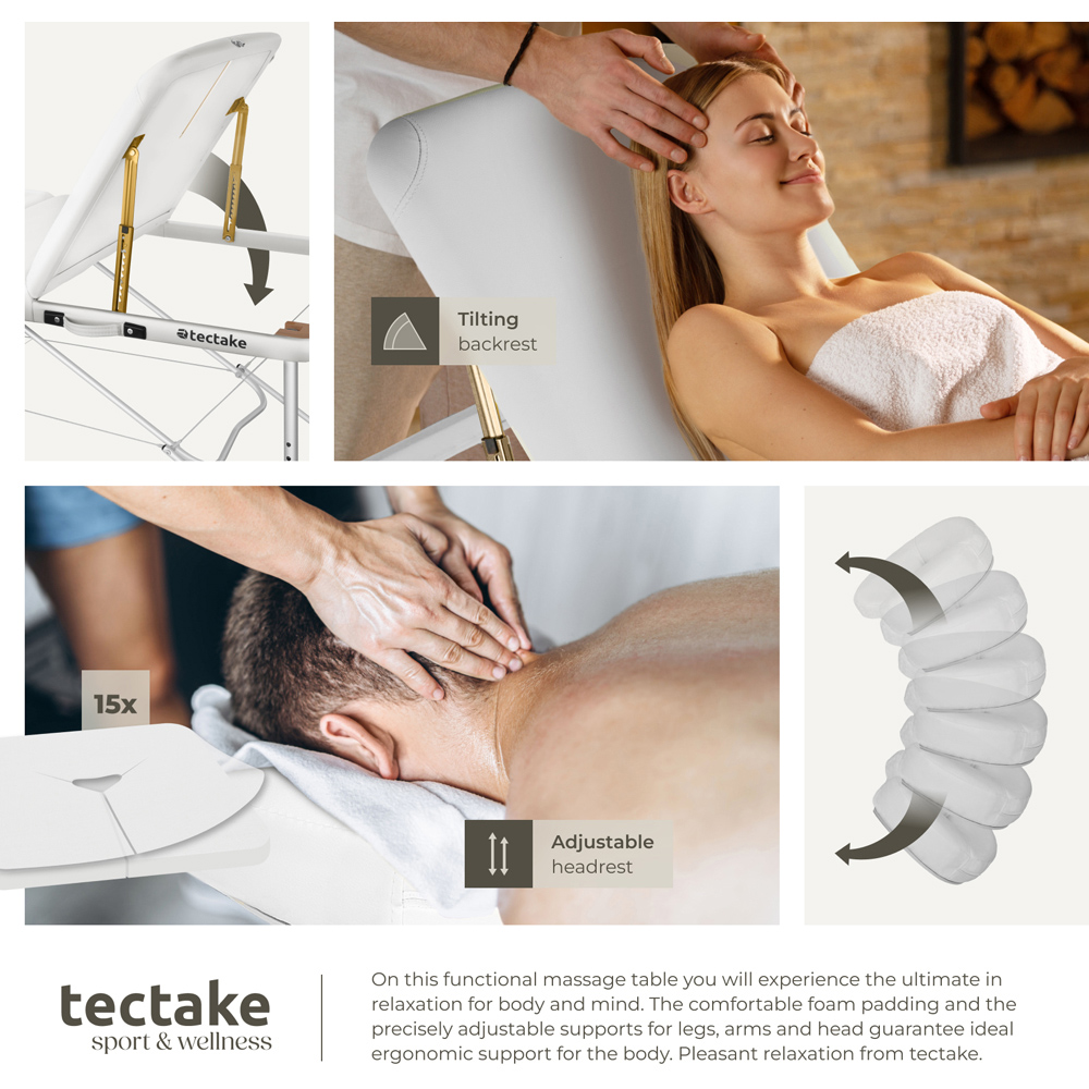 Massage Table Phuket - 3 zones, 70 cm wide, aluminium frame, carry bag & masks - White Image 6