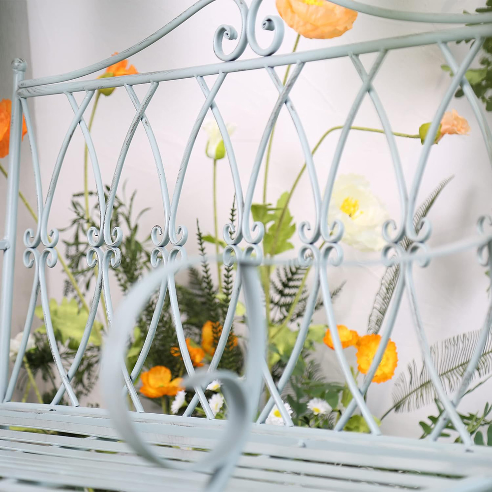 Glamhaus Pavia Antique Blue Garden Bench Image 4