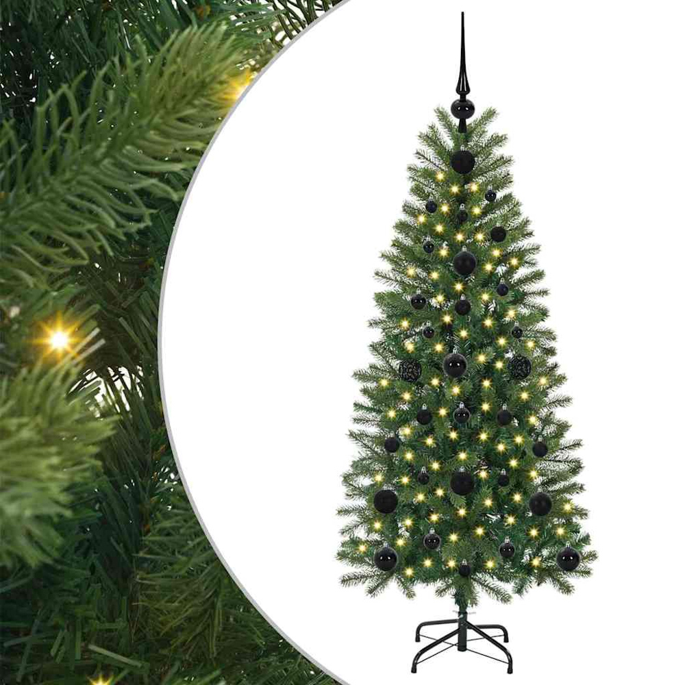 vidaXL Pre-Lit Black Baubles Green Artificial Christmas Tree 4ft Image 2