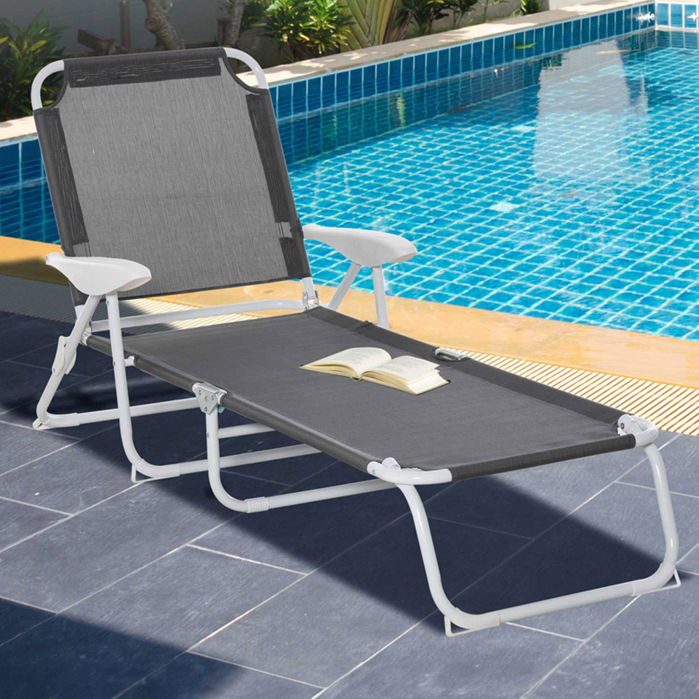 Outsunny Grey 4 Level Adjustable Sun Lounger Image 1