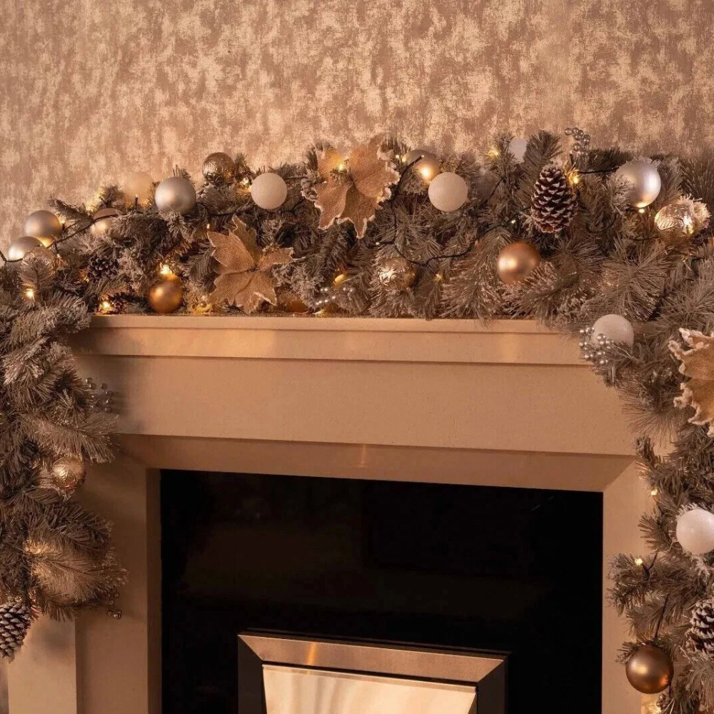 Marco Paul Silver Decorated Artificial LED Christmas Garland with Baubles 270cm Image 4