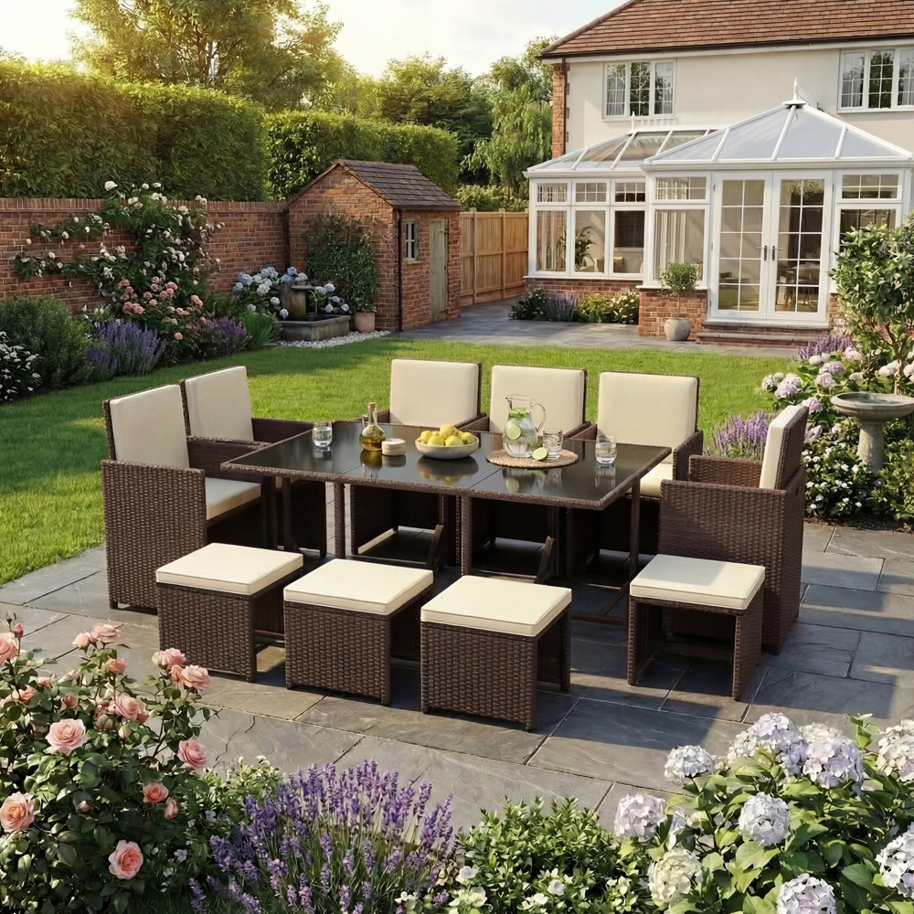GARDEN VIDA Cuba Rattan Effect 10 Seater Garden Dining Set Brown Image 4
