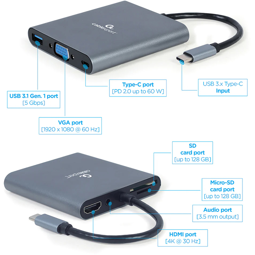 Cablexpert USB Type C 6 in 1 Multi-Port Adapter Image 4