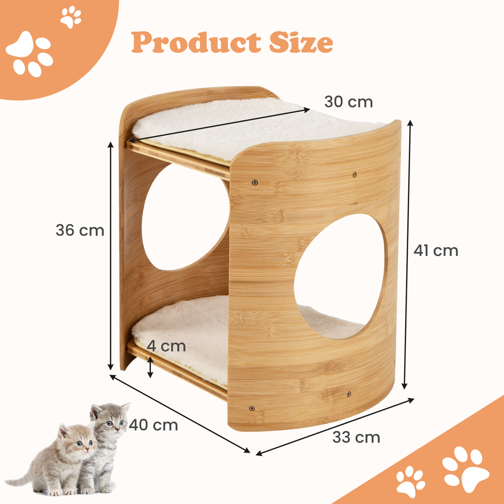 Costway 2 Tier Natural and White Elevated Cat Tower 41cm Image 9