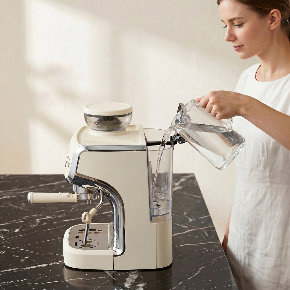 HOMCOM Bean to Cup 800-197V70CW Cream White Coffee Machine with Integrated Bean Grinder Image 3