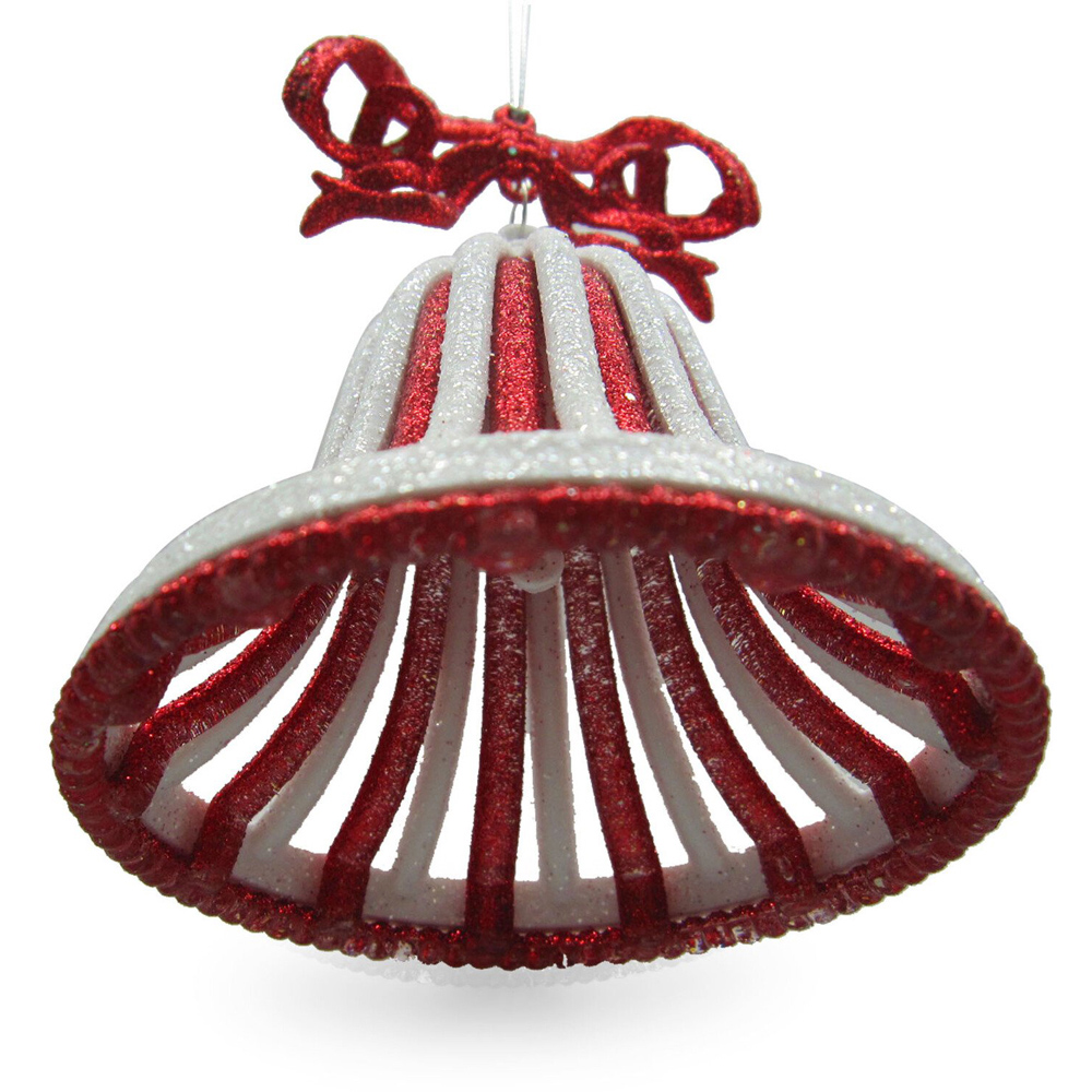 Two Tone Glitter Bell Hanging Decoration Red and White Image 4