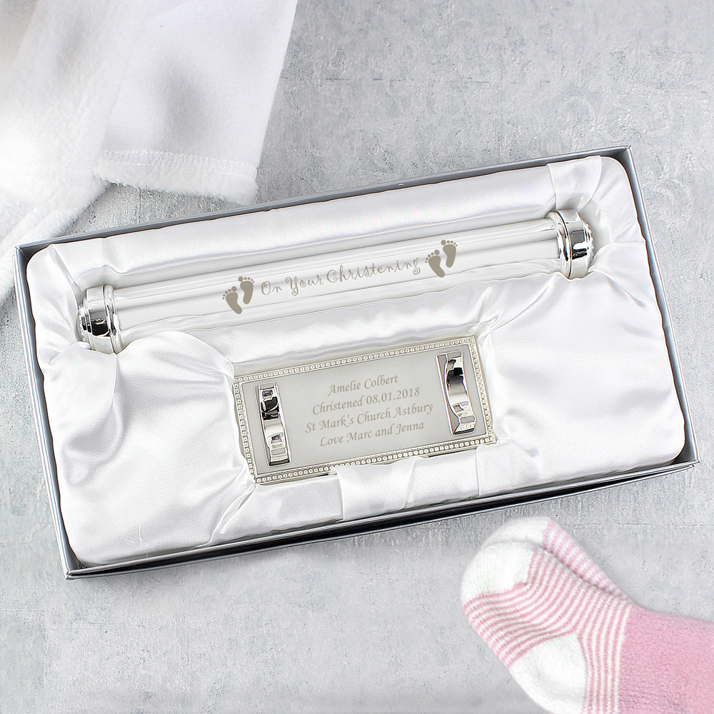 Personalised Memento Personalised Christening Silver Plated Certificate Holder Image 3