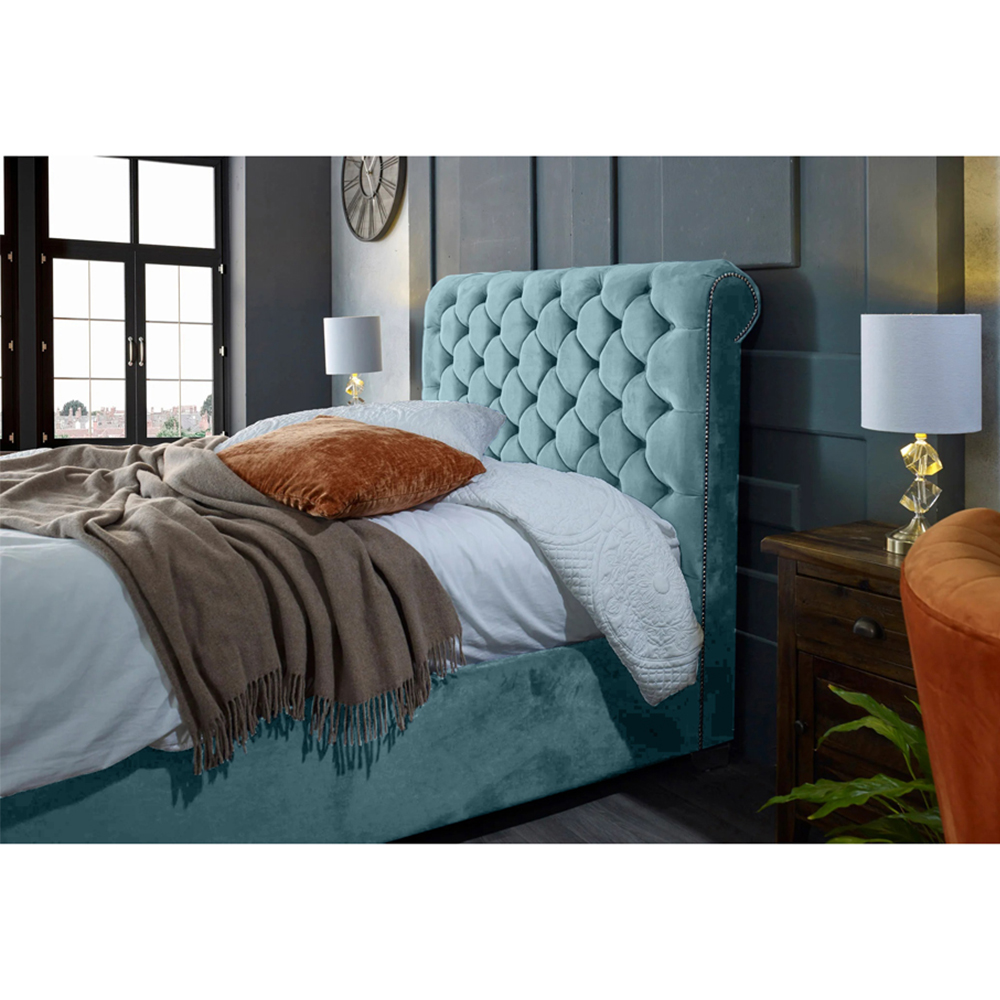 Eleganza Home Veneta King Size Duck Egg Plush Velvet Bed Frame with Chesterfield Headboard Image 2