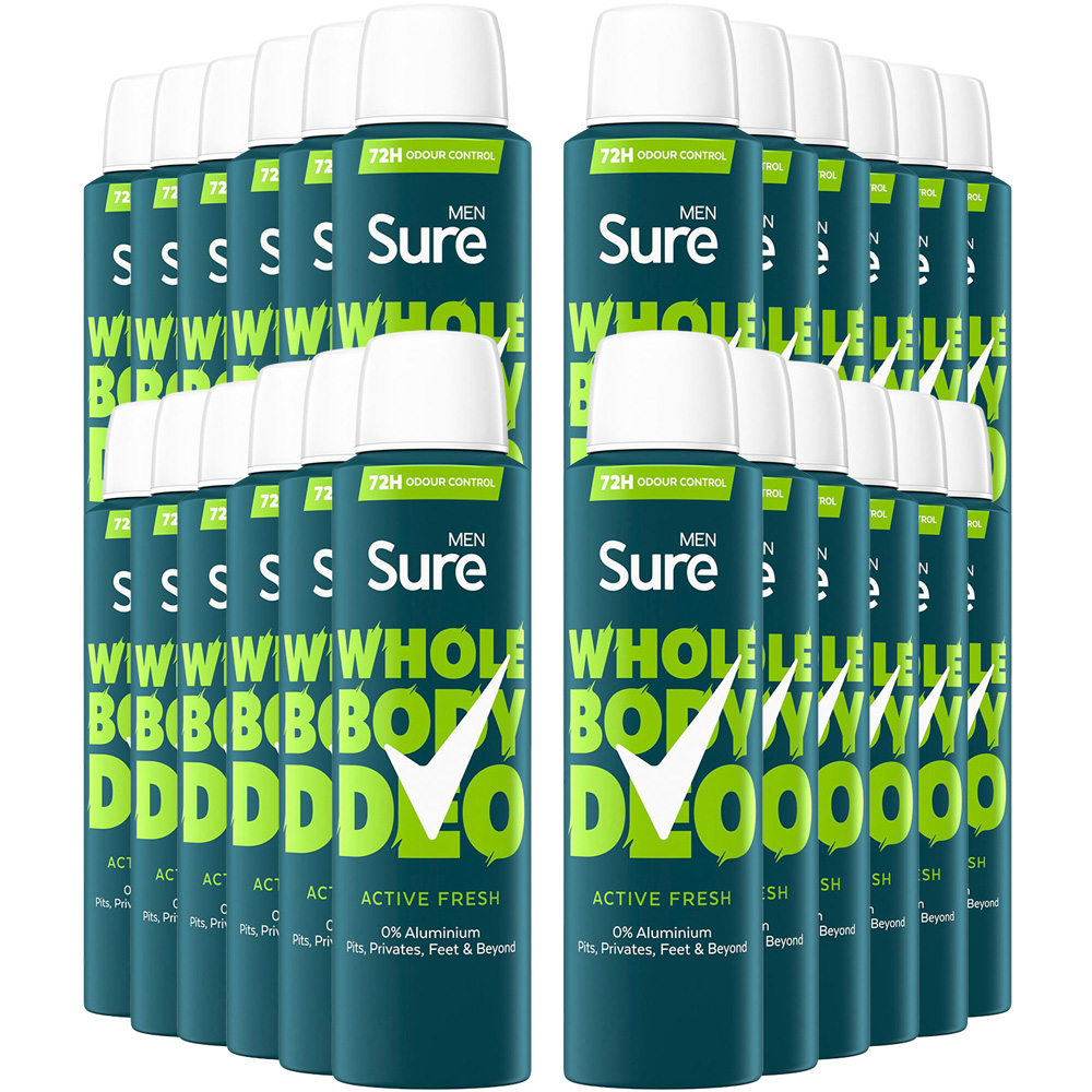 Sure Men 72H Odour Control Whole Body Active Fresh Deodorant Spray 150ml 24 Pack Image 1