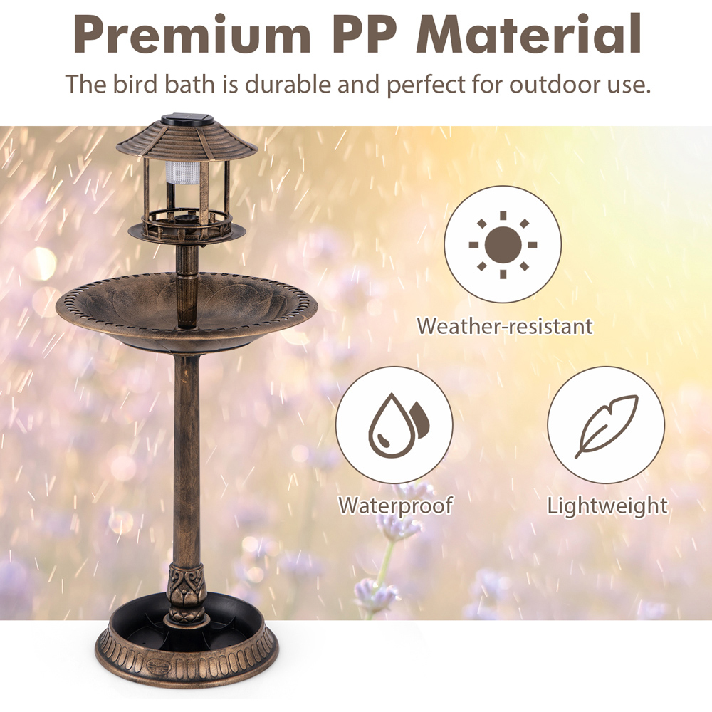 Costway Antique Solar LED Bird Bath with Flower Planter Image 6