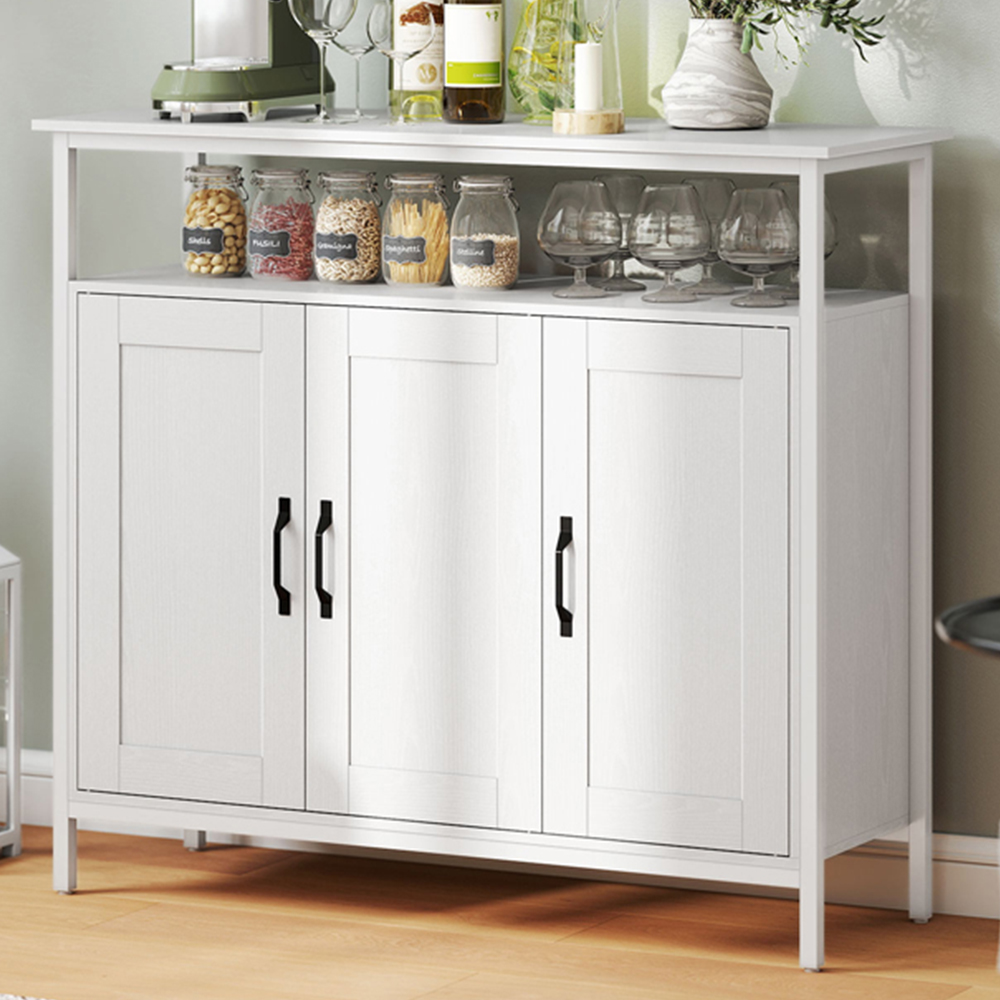 Portland 3 Door Single Shelf White Industrial Kitchen Sideboard Image 1