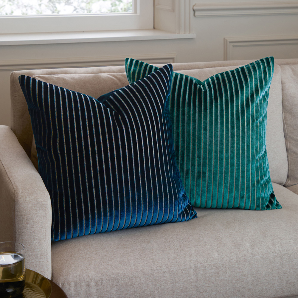 Paoletti Savoy Navy Stripe Velvet Reversible Cushion 50 x 50cm Image 6