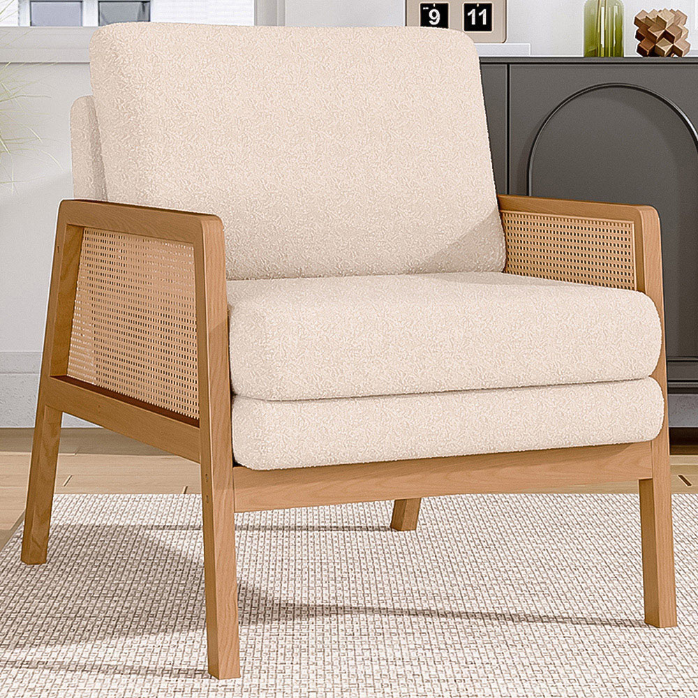 Living and Home Teddy Fleece Cushion Modern Rattan Armchair Image 1