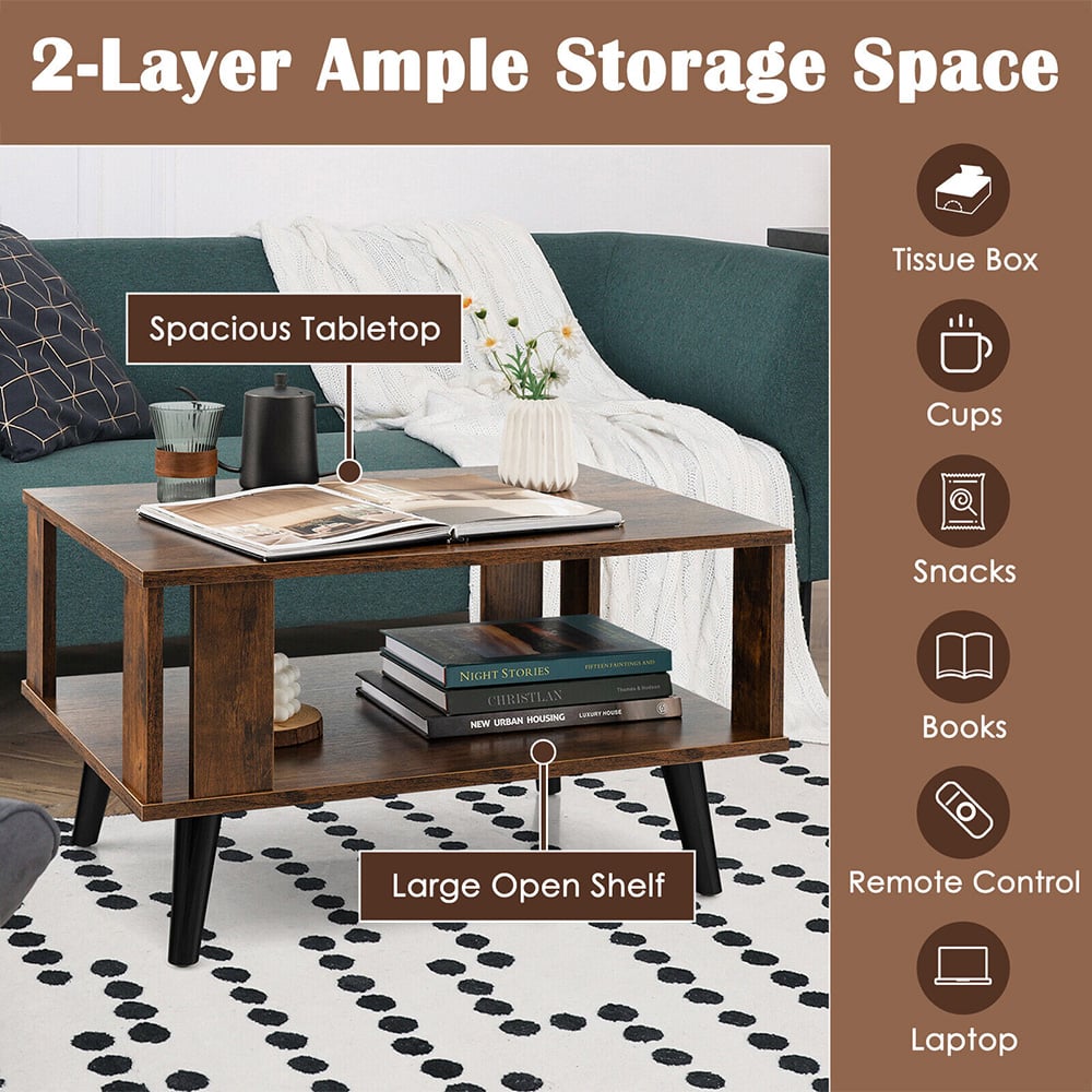 Costway Single Shelf Brown Coffee Table Image 4