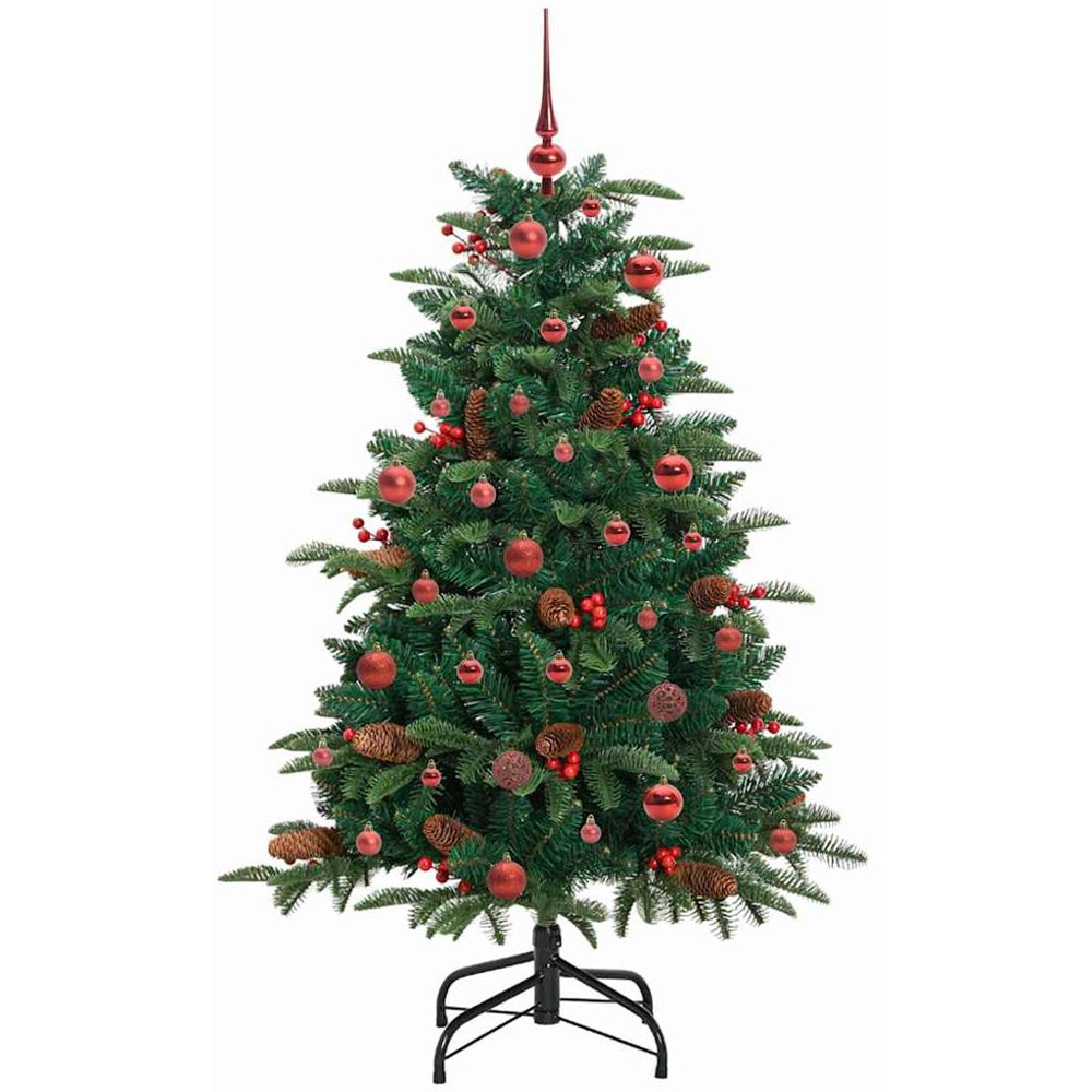 vidaXL Pre-Lit Warm White LED and Red Baubles Green Artificial Christmas Tree with Stand 5ft Image 2