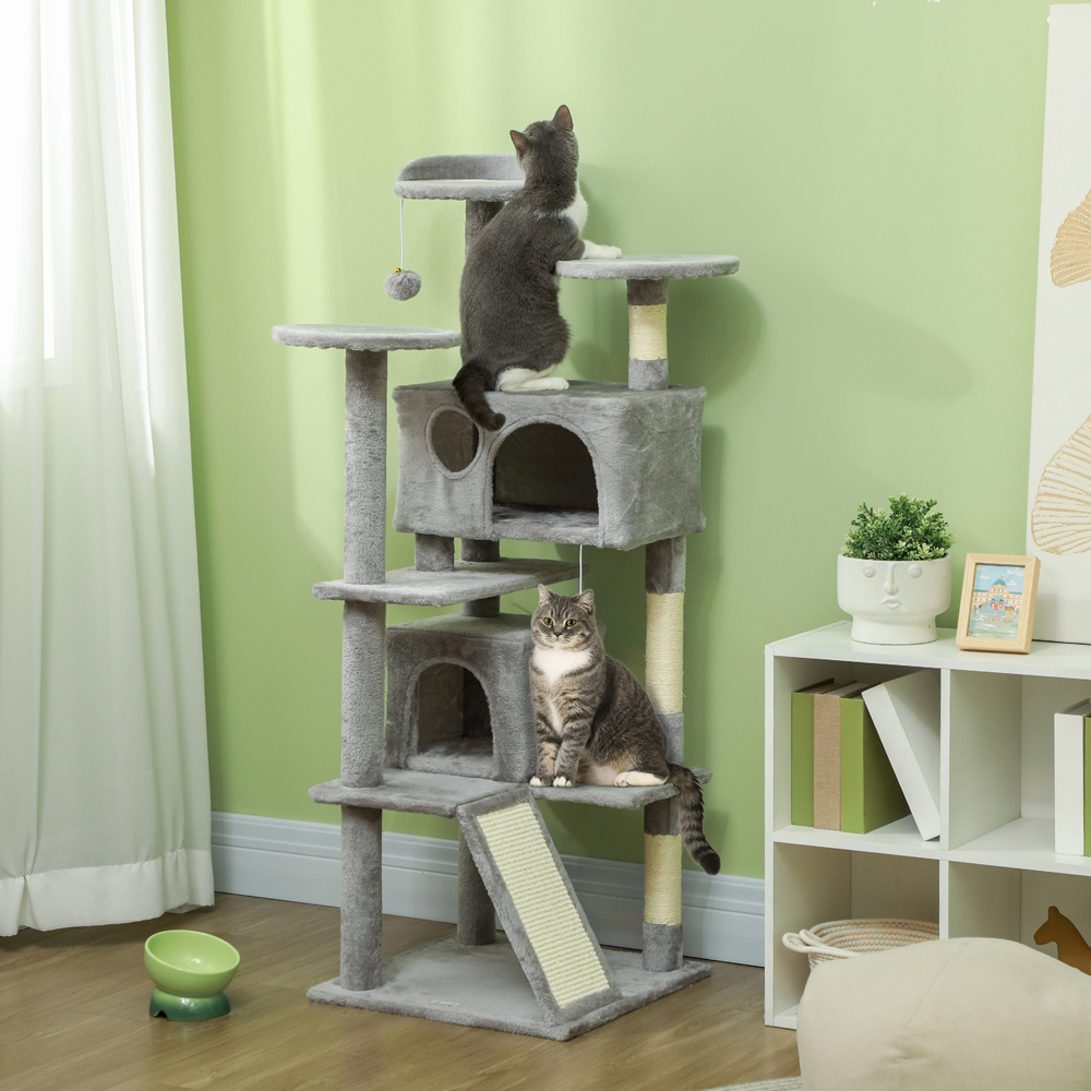 PawHut Light Grey Cat Tower Set with Scratching Posts Image 2