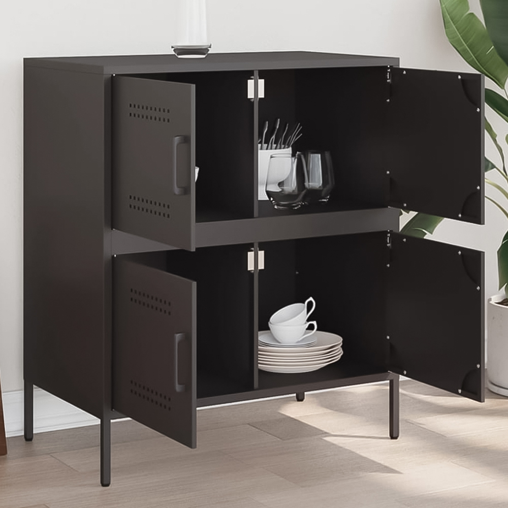 vidaXL 4 Door Black Wooden Sideboard Image 1