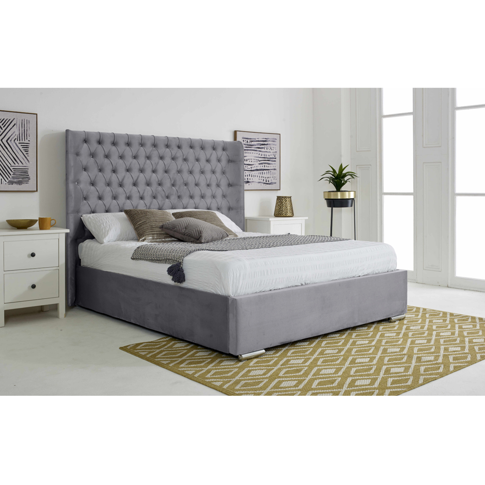 Eleganza Home Woodlake Small Double Steel Plush Velvet Bed Frame with Chesterfield Headboard Image 3