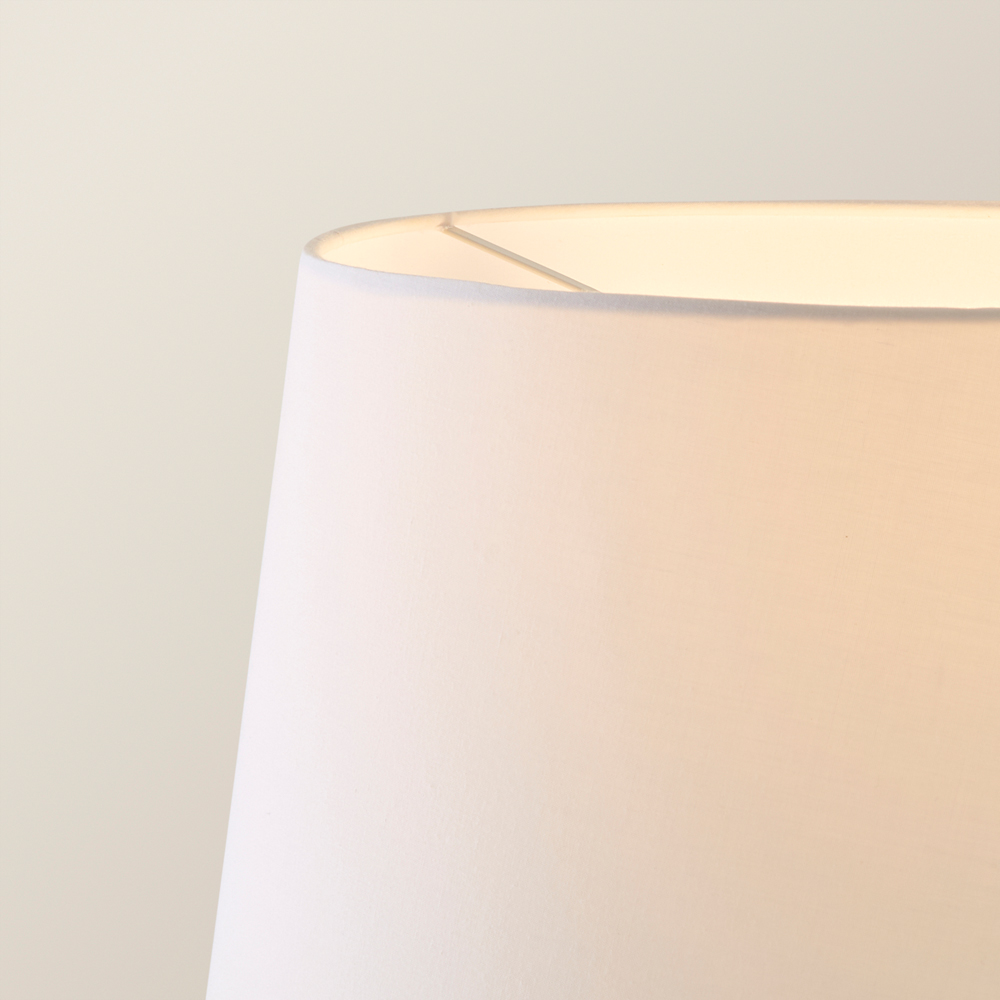 ValueLights Victoria White Fabric Tapered Shade Light Wood Traditional Stem LED Floor Lamp Image 4