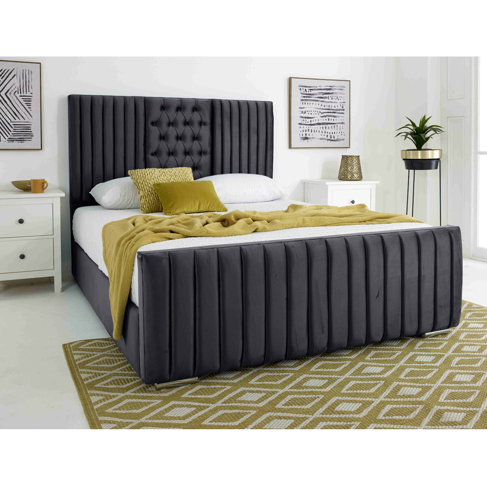 Eleganza Gracie Double Steel Plush Velvet Bed Frame with Lined Headboard Image 2