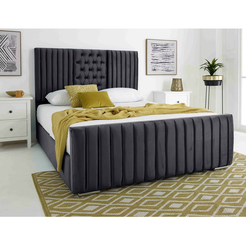 Eleganza Gracie Super King Size Steel Plush Velvet Bed Frame with Lined Headboard Image 2