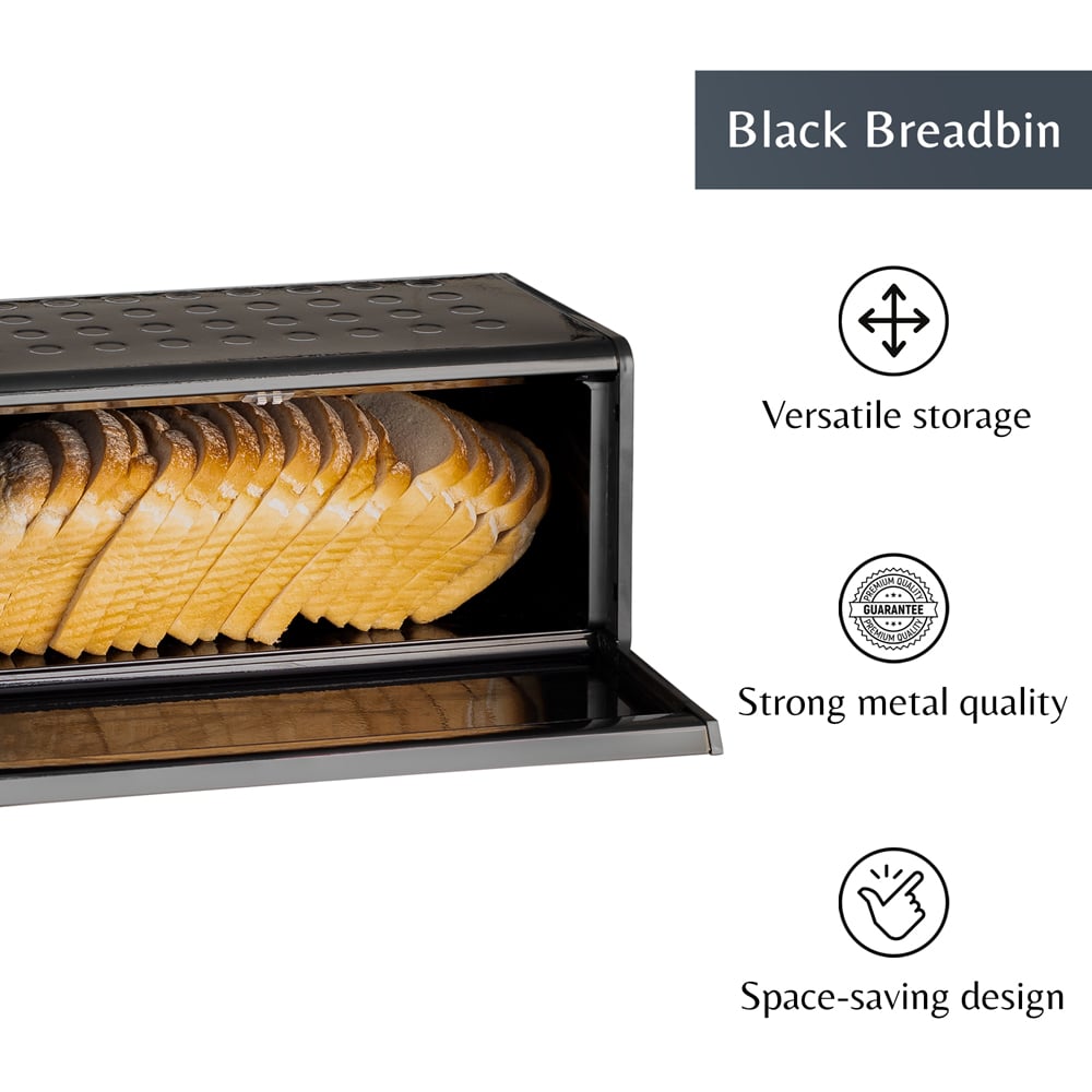 Innoteck Essentials Black Bread Bin with Magnetically Sealed Drop Down Door Image 3