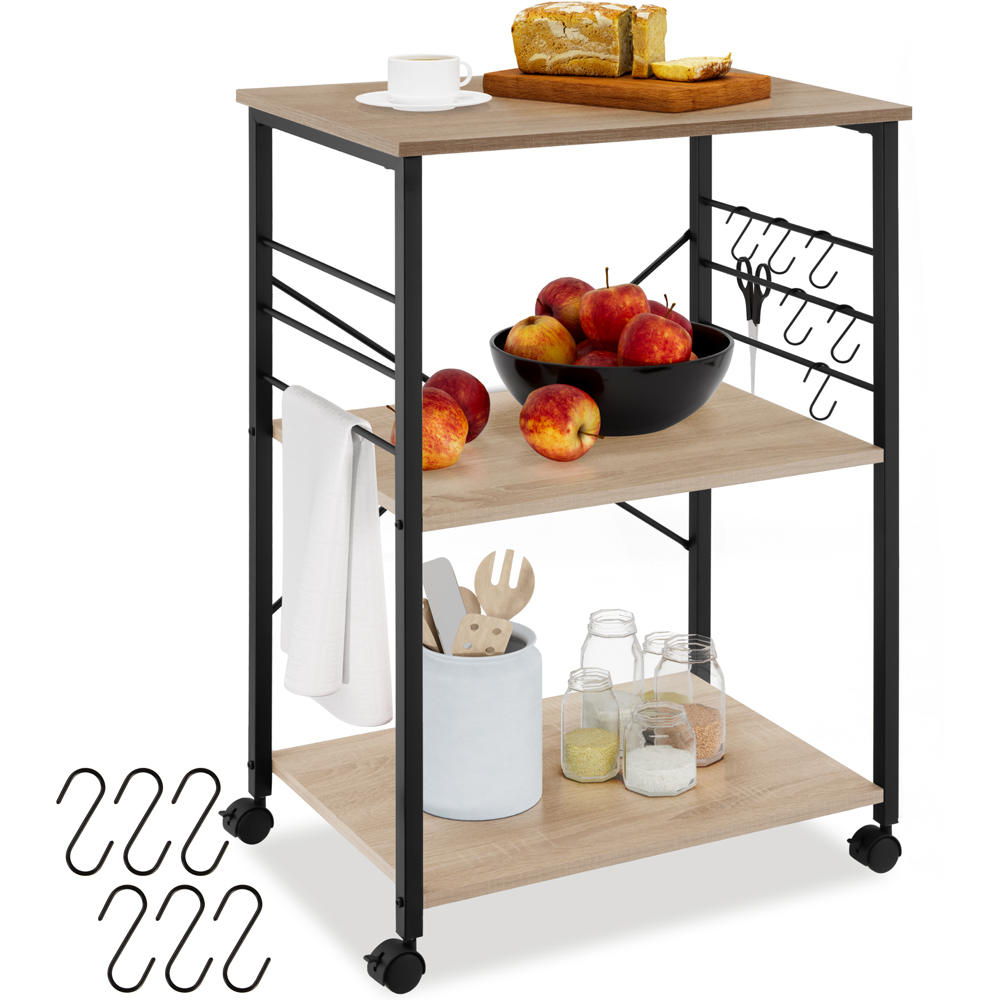 Tectake Rugby 3 Shelf Oak Sonoma Drinks Trolley with Hooks Image 2