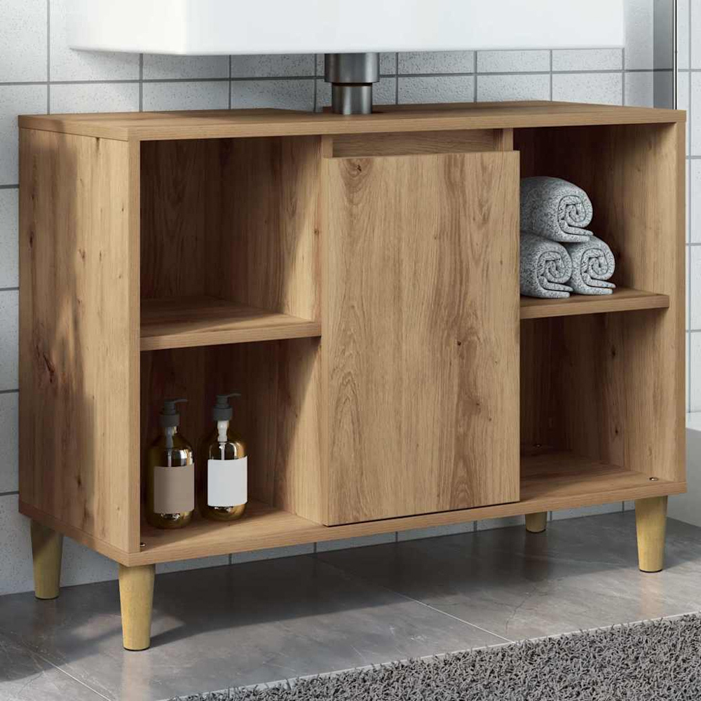 vidaXL Single Door 4 Open Shelf Artisan Oak Bathroom Sink Cabinet Image 1