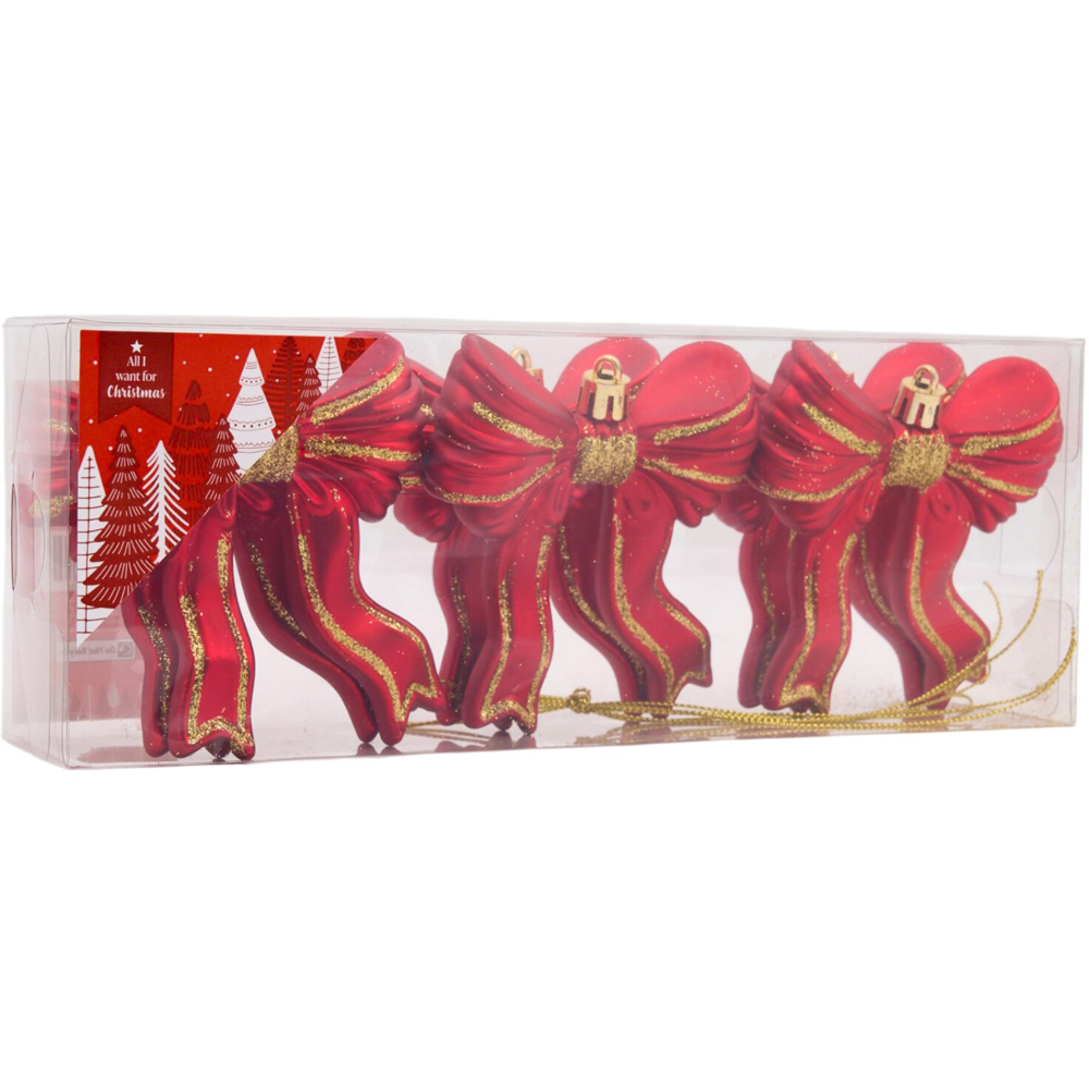 Set of 6 Bow Hanging Decorations Red Image 3