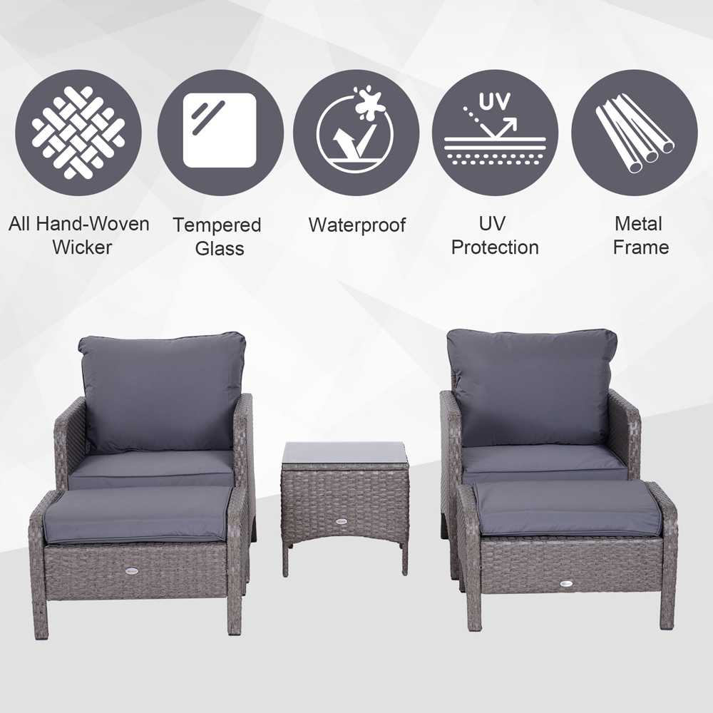 Outsunny 2 Seater Grey Rattan Lounge Set with Foot Stool Image 4
