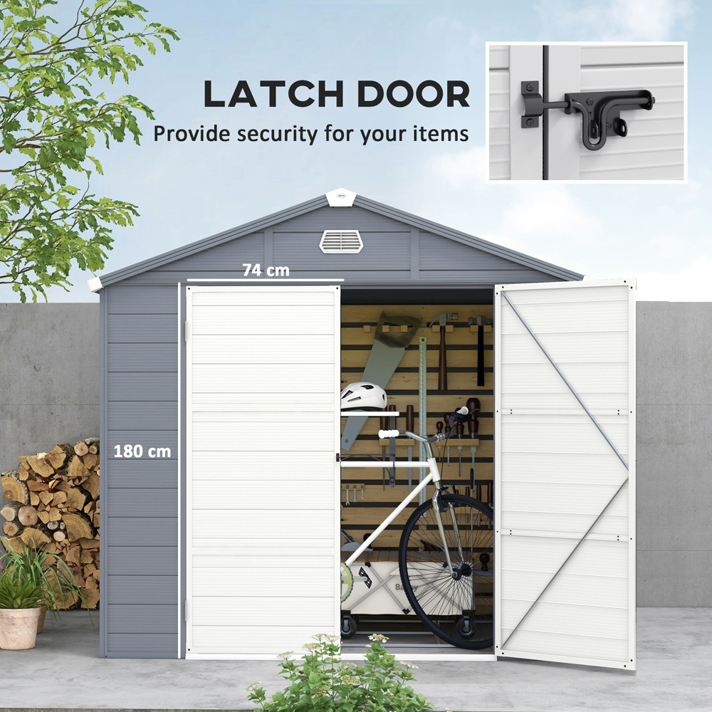 Outsunny 8 x 6ft Grey Apex Garden Shed with Foundation Kit Image 5